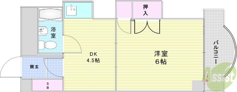 ヴェルデみき(1DK/2階)の間取り写真