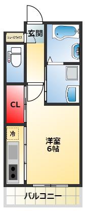パルファン鳳(ワンルーム/3階)の間取り写真