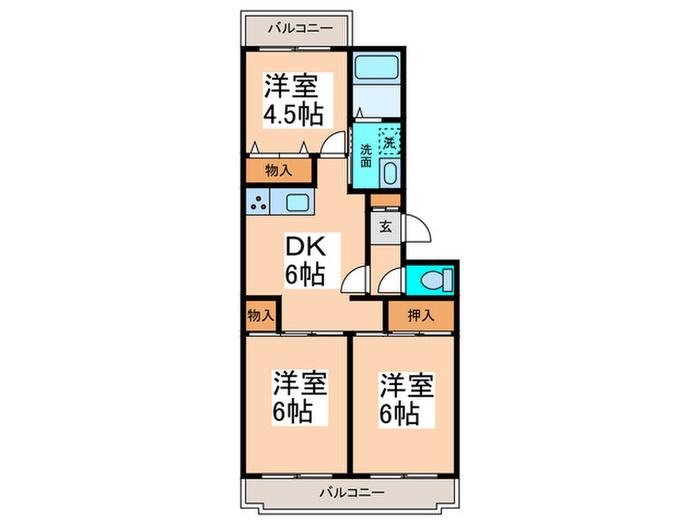 ディアコート鷺沼(3DK/2階)の間取り写真
