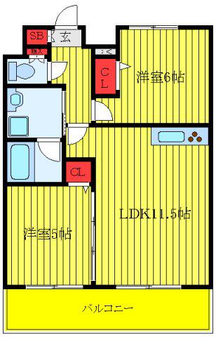 センテニアル王子神谷(2LDK/9階)の間取り写真