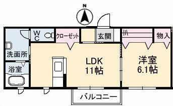 コムグランデA棟(1LDK/2階)の間取り写真