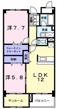 シャトーグラース(2LDK/2階)の間取り写真