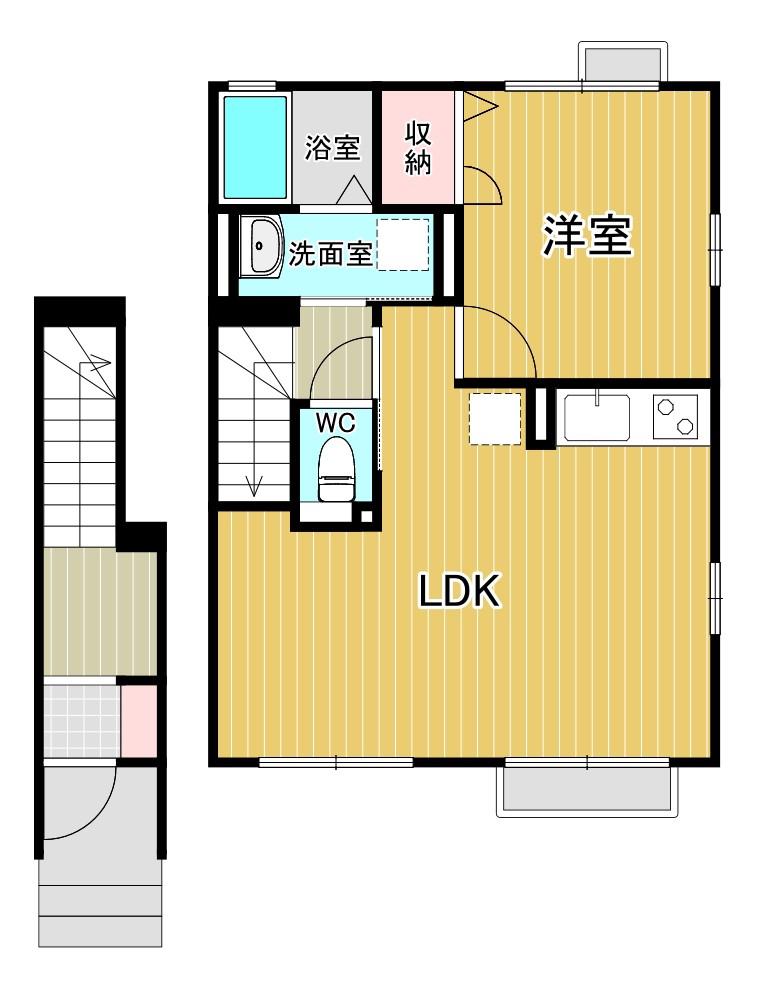 エテルノ B棟(1LDK/2階)の間取り写真
