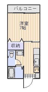 ディアスU I(1K/2階)の間取り写真