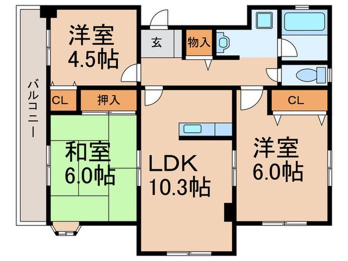 ティエーム御影(3LDK/2階)の間取り写真