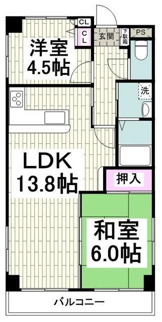 オークヒルズ(2LDK/2階)の間取り写真