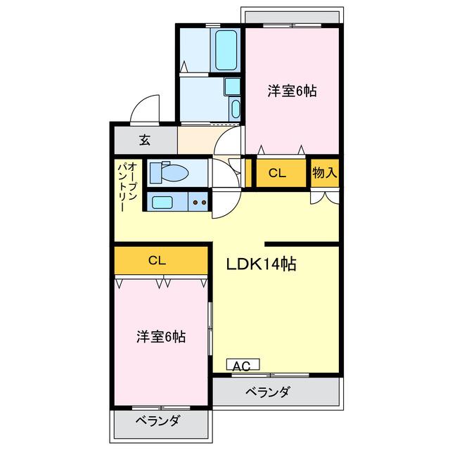 ペガサス横落(2LDK/1階)の間取り写真