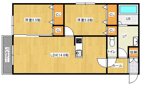 フェバリット2015千歳 壱番館(2LDK/1階)の間取り写真