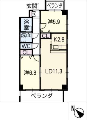 クラリティ呉天石(2LDK/3階)の間取り写真