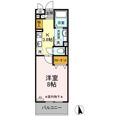 D-ROOMハピネス(1K/2階)の間取り写真