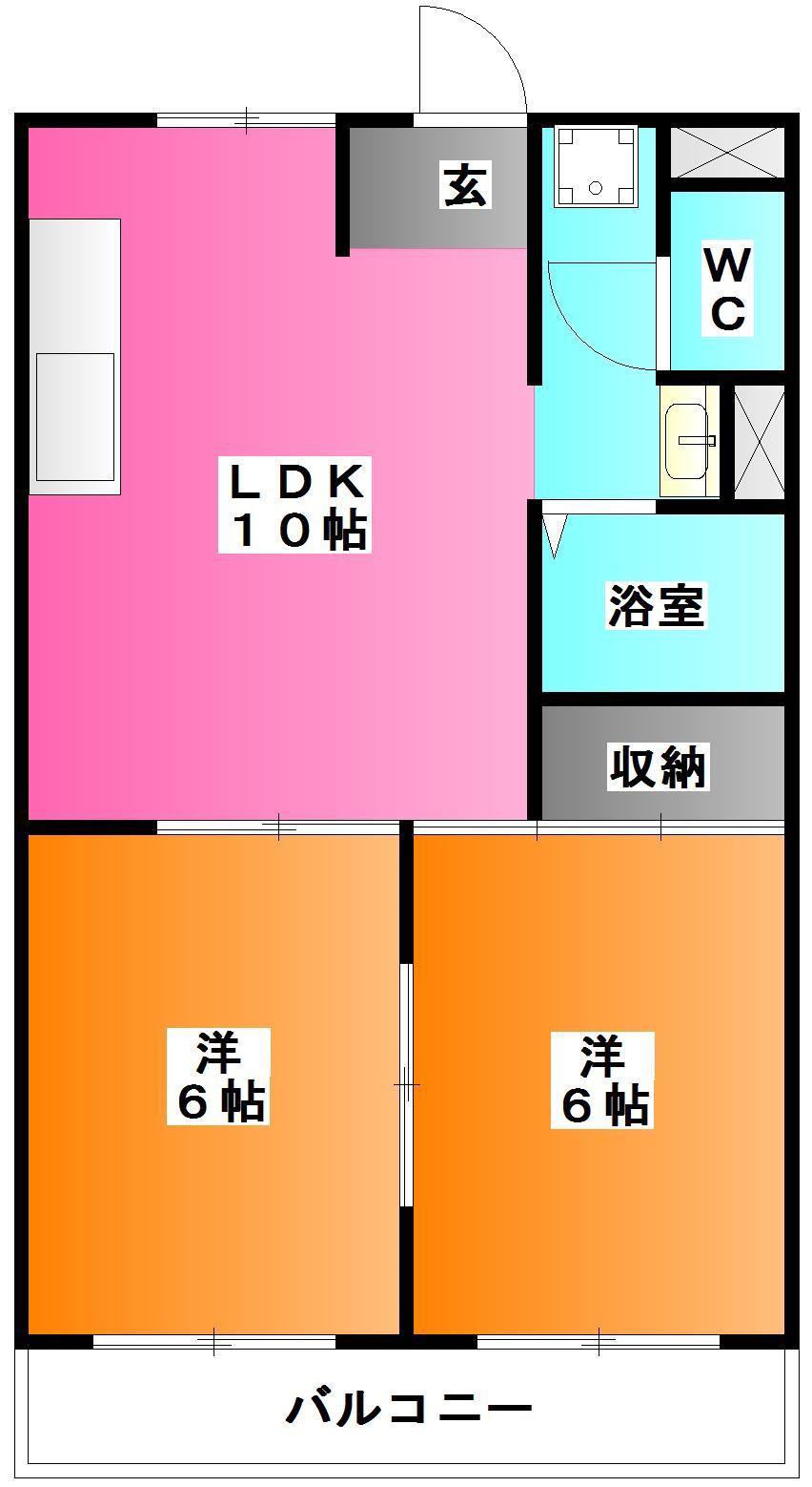 ヴィラミシマ(2LDK/3階)の間取り写真
