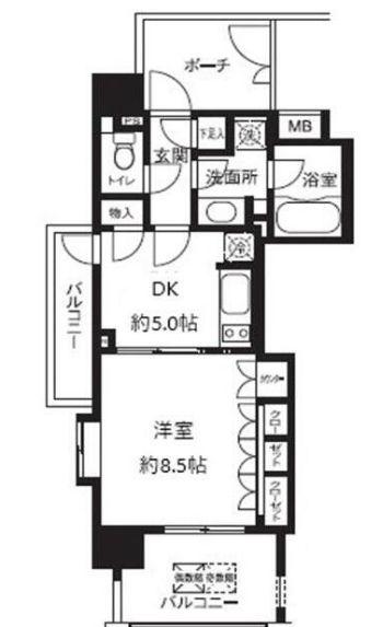ライオンズシティ白金高輪(1DK/4階)の間取り写真