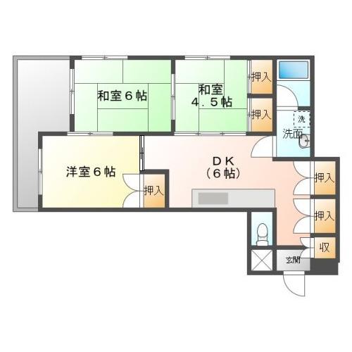 サンハイツ泊(3DK/6階)の間取り写真