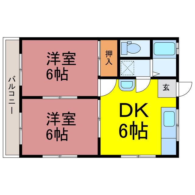ROOMS駒羽根A棟(2DK/2階)の間取り写真