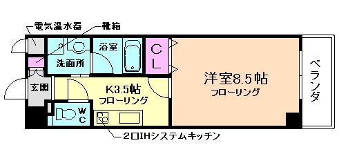 清風荘萬(1K/7階)の間取り写真