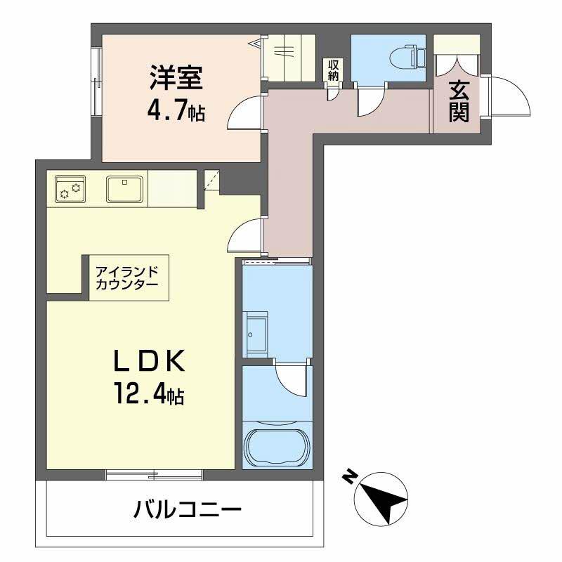 シャーメゾンマーレ竹下(1LDK/1階)の間取り写真