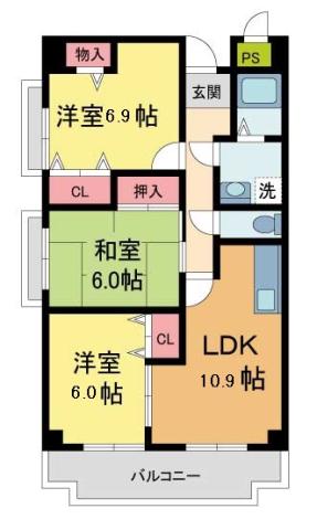 グランツOKAMOTOVII(3LDK/2階)の間取り写真