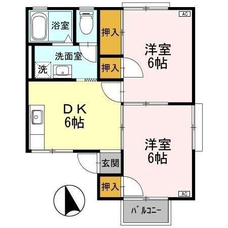 セジュールビオレット(2DK/2階)の間取り写真