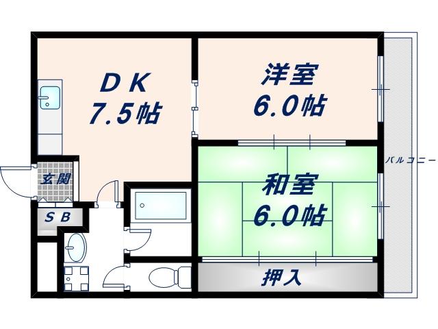 メゾンドゥミヤモト(2DK/2階)の間取り写真