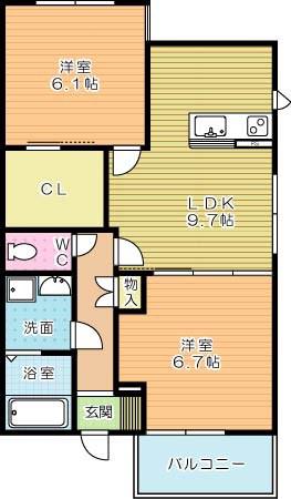 PREMIAGE緑ヶ丘 II(2LDK/2階)の間取り写真