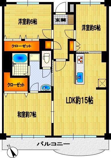 津田沼菊田ハイツ(3LDK/8階)の間取り写真
