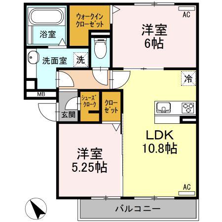 D-ROOM北本郷(2LDK/2階)の間取り写真