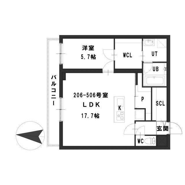 ピオネロ伏見(1LDK/2階)の間取り写真