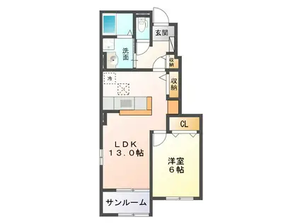 ランドマーク 0826 II(1LDK/1階)の間取り写真