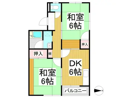 サンハイツアオキ A棟(2DK/2階)の間取り写真