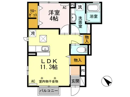 スコヤカパークきのもて(1LDK/1階)の間取り写真