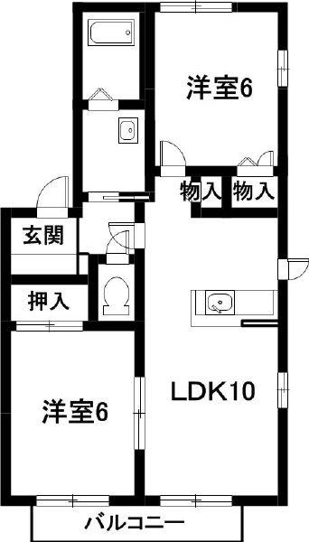 ビューテラス佐野A棟(2LDK/2階)の間取り写真