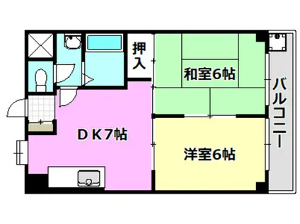 摂津第七マンション(2DK/4階)の間取り写真