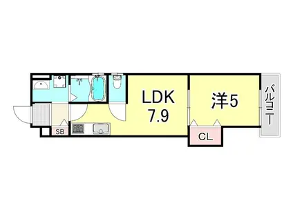 ラモーナ東本町I(1LDK/2階)の間取り写真