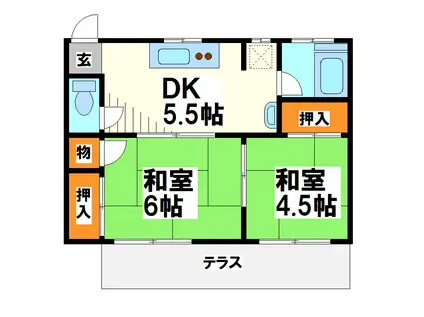 第2桐屋荘(2DK/1階)の間取り写真