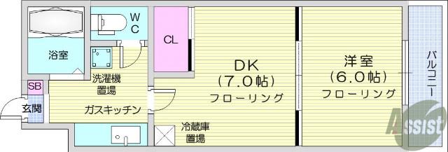 イーグルハイツ萩野町(2K/5階)の間取り写真
