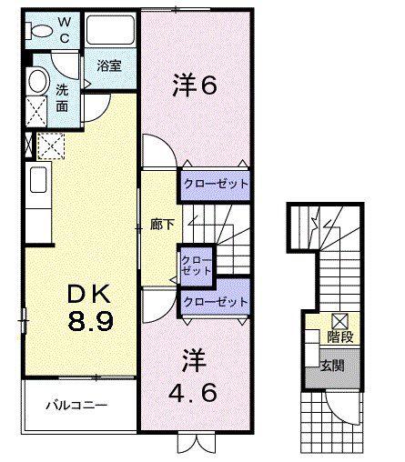 ファーストデューVI(2DK/2階)の間取り写真