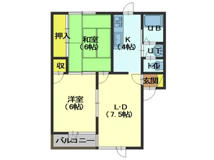 カーサ湯の浜I(2LDK/2階)の間取り写真
