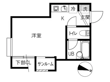 サザンウインドI(1K/1階)の間取り写真