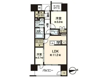 パークホームズ大濠公園フロント(2LDK/5階)の間取り写真