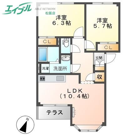 セン・トレア(2LDK/1階)の間取り写真