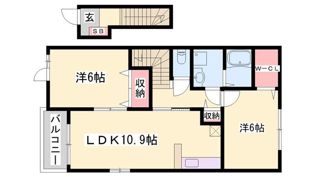 グランチャレットII(2LDK/2階)の間取り写真