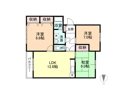 アネックス布瀬(3LDK/2階)の間取り写真