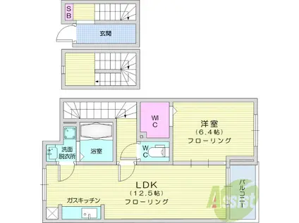 SUNNYTOWN くわばらC(1LDK/3階)の間取り写真