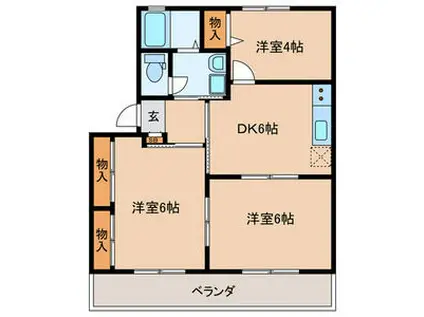 キャンディハウス C棟(3DK/2階)の間取り写真