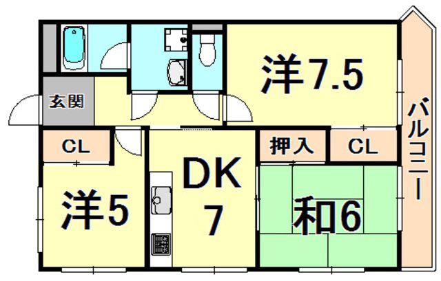 Vコート(3DK/3階)の間取り写真