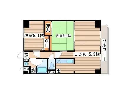 グレンパレスOKINO(2LDK/6階)の間取り写真