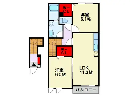 イル・パラッツオモデルノA(2LDK/2階)の間取り写真