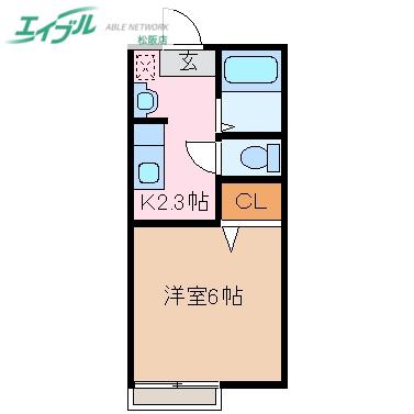 プラムハウス(1K/1階)の間取り写真