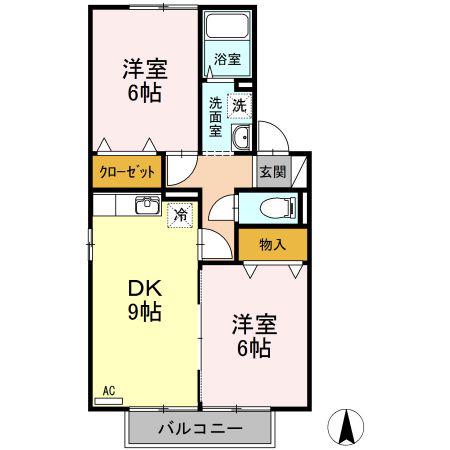 リビングタウン安積 A(2DK/1階)の間取り写真