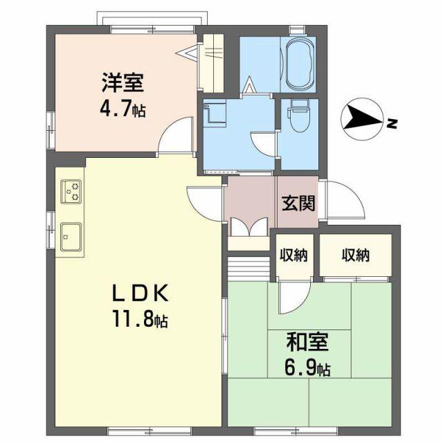 フレグランス竹原 A棟(2LDK/1階)の間取り写真